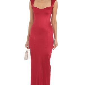 Satin Bodycon Maxi Dress in Red. From Lucy in the sky. Size medium.
